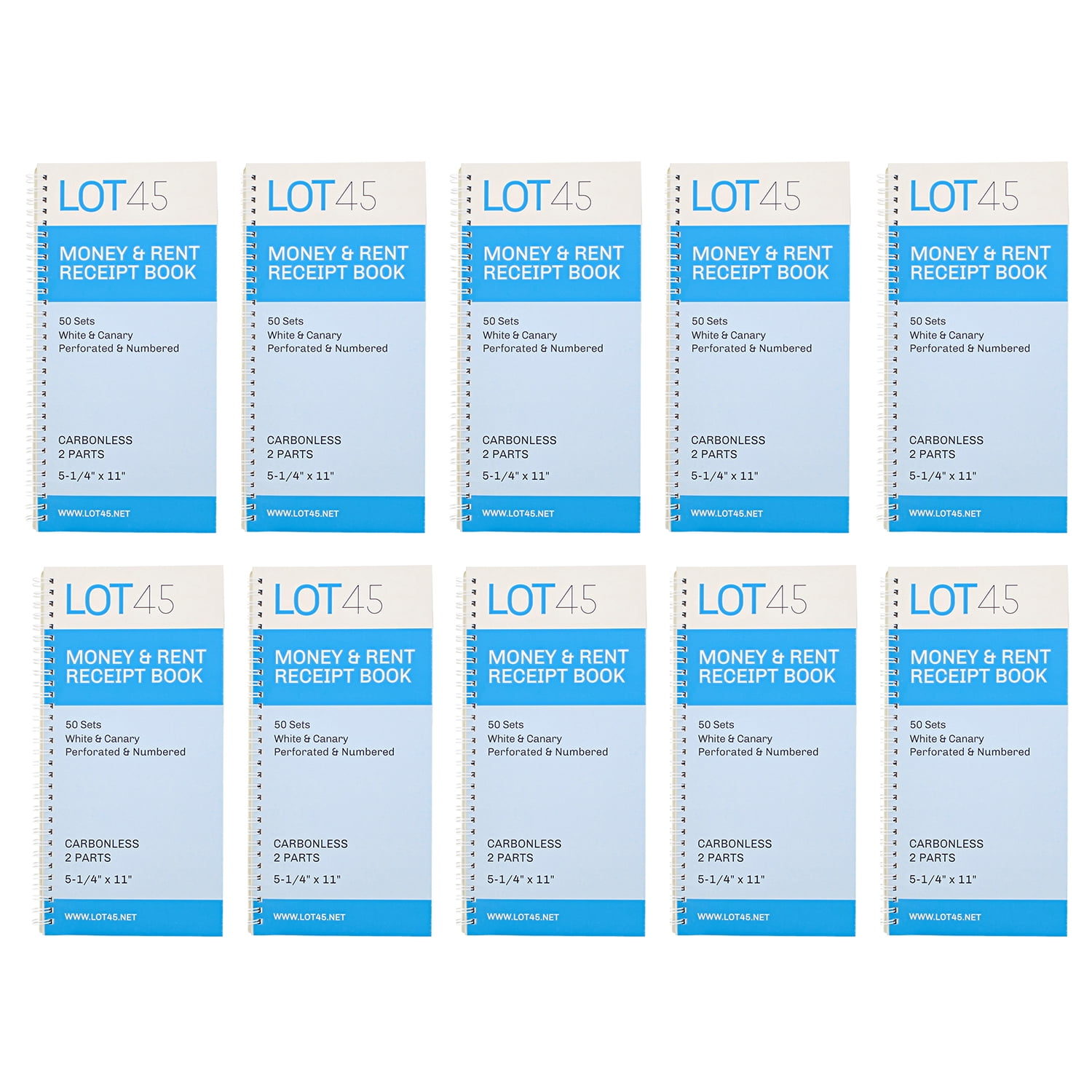 Lot45 Money Rent Receipt Book 10 Piece Set 5x11in 2 Part Carbonless