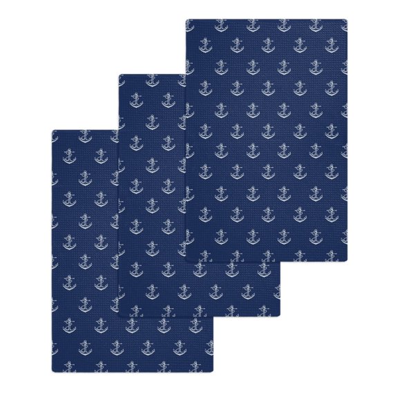 Navy Blue Anchor Hand Towels Set, Waffle Weave Kitchen Towels 3 Pieces, Nautical Coastal Summer Ocean Ship Microfiber Hair Face Bath Tea Towel Absorbent Quick Drying Cleaning Dish Cloths, 15.7"x23.6"