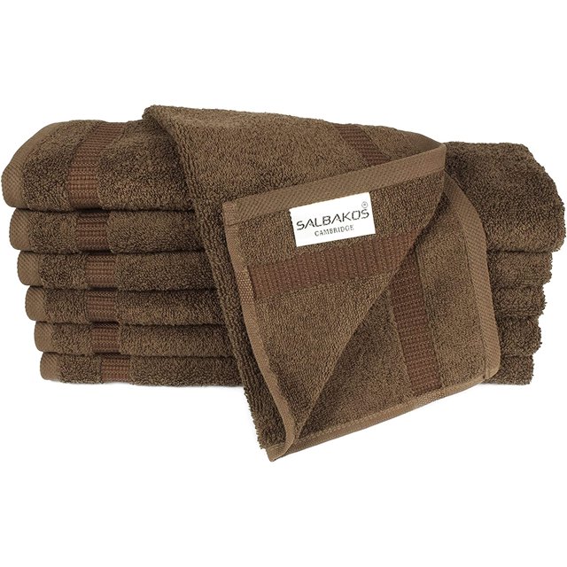 Juego de 12 toallitas SALBAKOS 100 % algodón turco de 33 x 33 cm | Calidad Heirloom | Colección para hoteles y spas | Toallas ultrasuaves y superabsorbentes | Fabricadas en Turquía (Chocolate, 12 toal