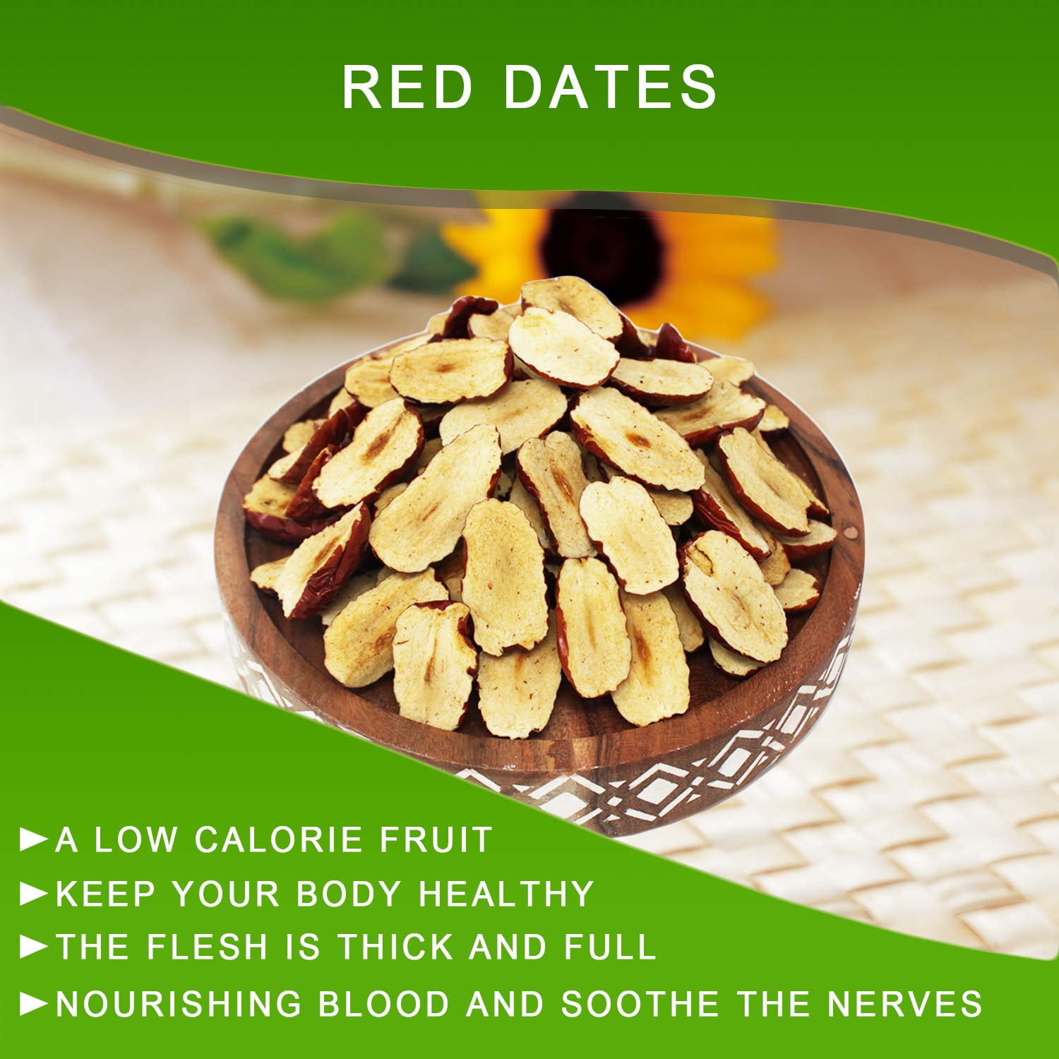 DABC OAK LAND Dried Jujube Dates slices High Nutrition and High Vitamin Red Jujube Dates Slice Snacks Dried Fruit Sweet Jujube Packed In USA 特级红枣片 (64Ounces)