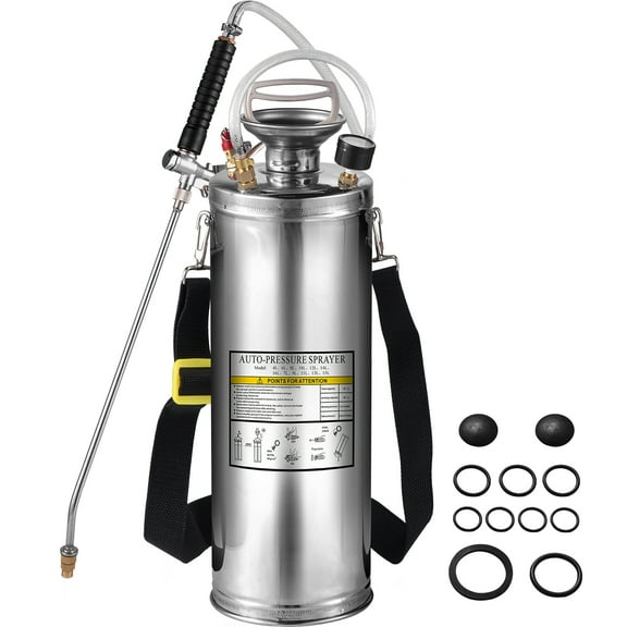 KFFKFF 3 Gallon Stainless Steel Sprayer, Lawn Garden Hand Pump Sprayer with Pressure Gauge & Safety Valve, Adjustable Nozzle for Gardening and Sanitizing