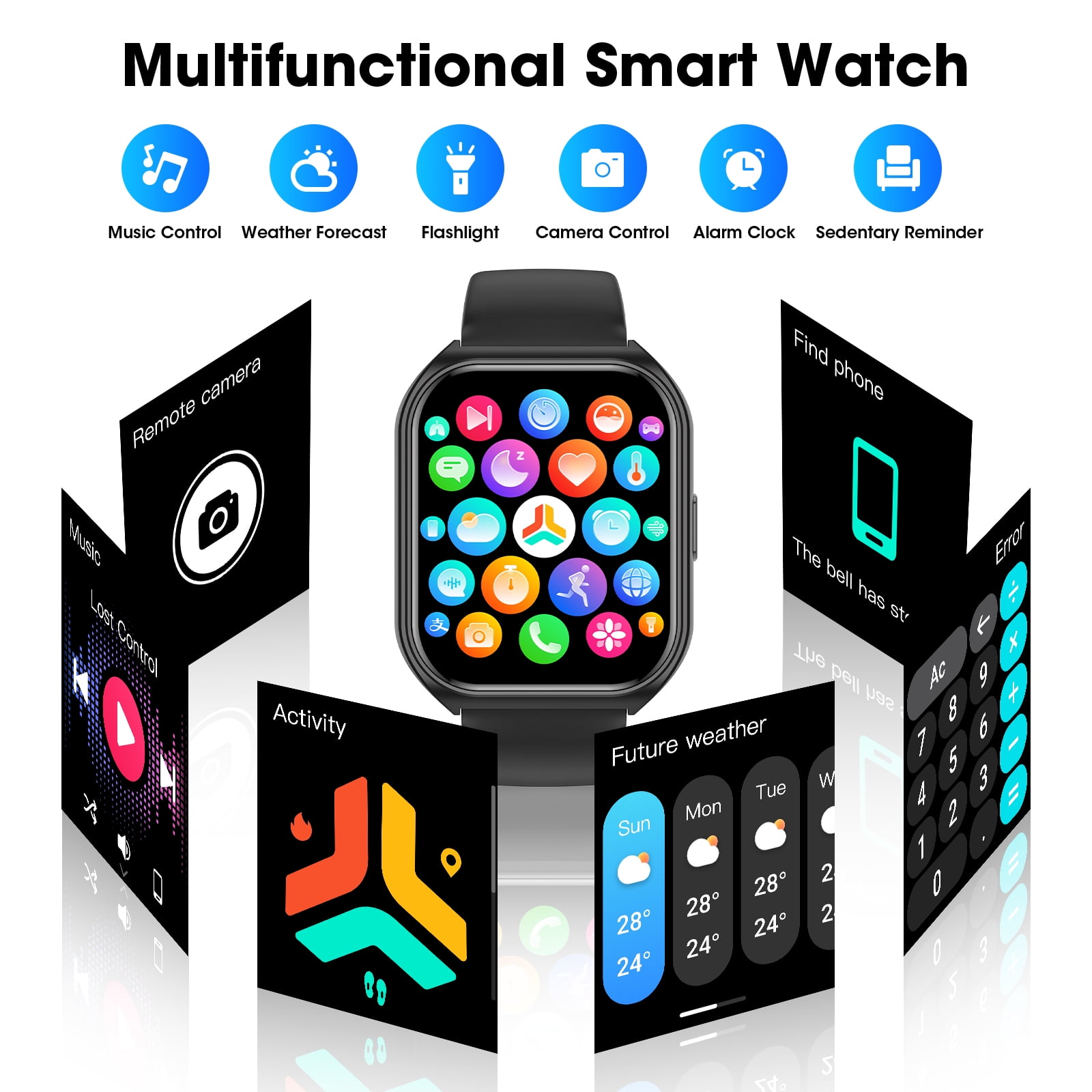 Mingdaln 2025 New 1.85-inch Men Women's Smartwatch with Answer/Make Calls/120+ Sport Modes/Message Reminder, IP68 Waterproof,Fitness Tracker fits for Android iPhone Devices（Black）