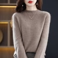 thumbnail image 1 of Suéter de punto de base corta con cuello alto y hueco para mujer, de pura lana sin costuras, confeccionado para otoño e invierno, 1 of 6