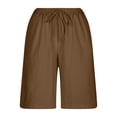 thumbnail image 3 of USSUMA Bermuda Shorts for Women Solid Color Elastic Band Summer Loose Butterfly Tie Lounge Elastic Mid Waist Delightful Shorts Straight Pants Linen Regular Fit Summer Shorts Brown Xxl, 3 of 5