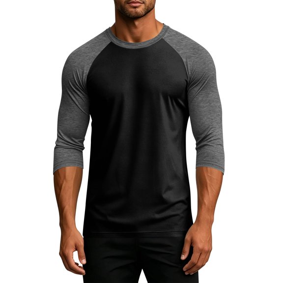 Dwelliawo Classic Color Block Raglan Baseball Shirts Men’s 3/4 Length Crew Neck T Shirts Premium Comfort Soft Fabric Tees Suitable For Everyday Casual Sports Streetwear Gray XL