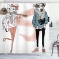 thumbnail image 1 of Ambesonne Indie Shower Curtain, Urban Cat Dog Characters, 69"Wx75"L, Slate Blue Pale Pink, 1 of 3