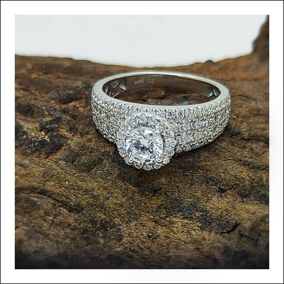 Poshadime Engagement Studded Rings - 18K White Gold Plated Silver 1.50 Cttw Round Simulated Diamond Rings ( VVS1-VVS2 Clarity, White Color), Ring Size-7"