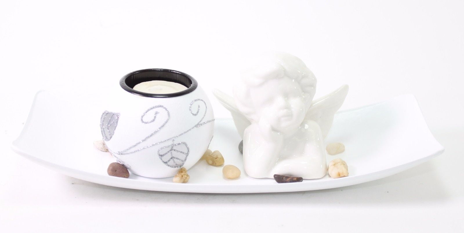 Pure White Angel Tabletop Sand Candle Stand Holder Peace / Cupid Home Decor Gift