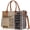 Cream & Grey Color, variant on CLA Creative Leather Art Women's Shoulder Canvas Leather Patchwork Laptop Tote Bag, White