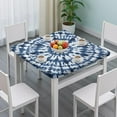 thumbnail image 3 of Blue White Tie Dye Mandala Pattern Square Fitted Tablecloth with Elastic Edge,Square Table Cover,Washable Elastic Table Cover for Home Kitchen Party Decor 36"x36", 3 of 6