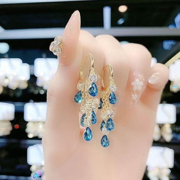 Pendientes largos de cristal con flecos para mujer
