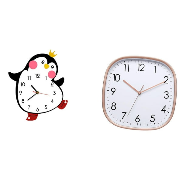 Reloj de pared de madera con diseño de pingüino de dibujos animados, reloj colgante digital grande vintage de bajo ruido, práctico para dormitorio, co