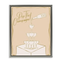 Stupell Industries Pop The Champagne Phrase Food & Beverage Painting Gray Floater Framed Canvas Art Print Wall Art, 25 x 31