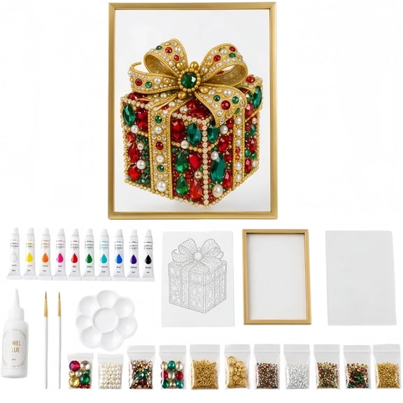 DIY Jeweled Christmas Gift Art Kit with Frame, 3D Pearl Diamond Painting Craft for Adults Beginners, Sparkling Holiday Wall Decor And Christmas Handmade Gift
