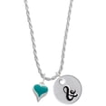 thumbnail image 1 of Delight Jewelry Silvertone Small Long Teal Heart Silvertone Script Initial Disc - & - Charm Necklace, 20"+3", 1 of 4