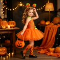 thumbnail image 7 of Otqutp 4 Piece Girls Pumpkin Set Suspender Tulle Dress with Headband Striped Socks Candy Bag Toddler Cute Halloween Clothes, 7 of 7