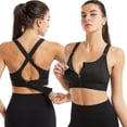 thumbnail image 1 of Women's Zip Front Sports Bra Post-surgery Removable Pads Active Sports Bra-black(s), 1 of 3