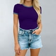 thumbnail image 5 of Kinrui Short Sleeve Fitted T-Shirts for Women Denim Patchwork Trim Casual Summer Tops Purple L, 5 of 6