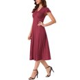 thumbnail image 4 of INSPIRE CHIC Polka Dot Dress for Women's Summer Cap Sleeve V Neck Lace Trim Decor Casual Midi Dresses S Wine Red, 4 of 6
