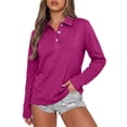 thumbnail image 5 of Qwertyu Women's Long Sleeve Polo Shirts Collared V Neck Golf Shirts Cotton Business Casual Work Tops Purple 3XL, 5 of 5