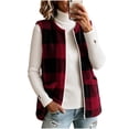 thumbnail image 2 of Kinrui Women's Plaid Fleece Vests Tops Zip Up Collarless Sleeveless Fall Jacket Lightweight Fuzzy Outerwear with Pockects Red XL, 2 of 6