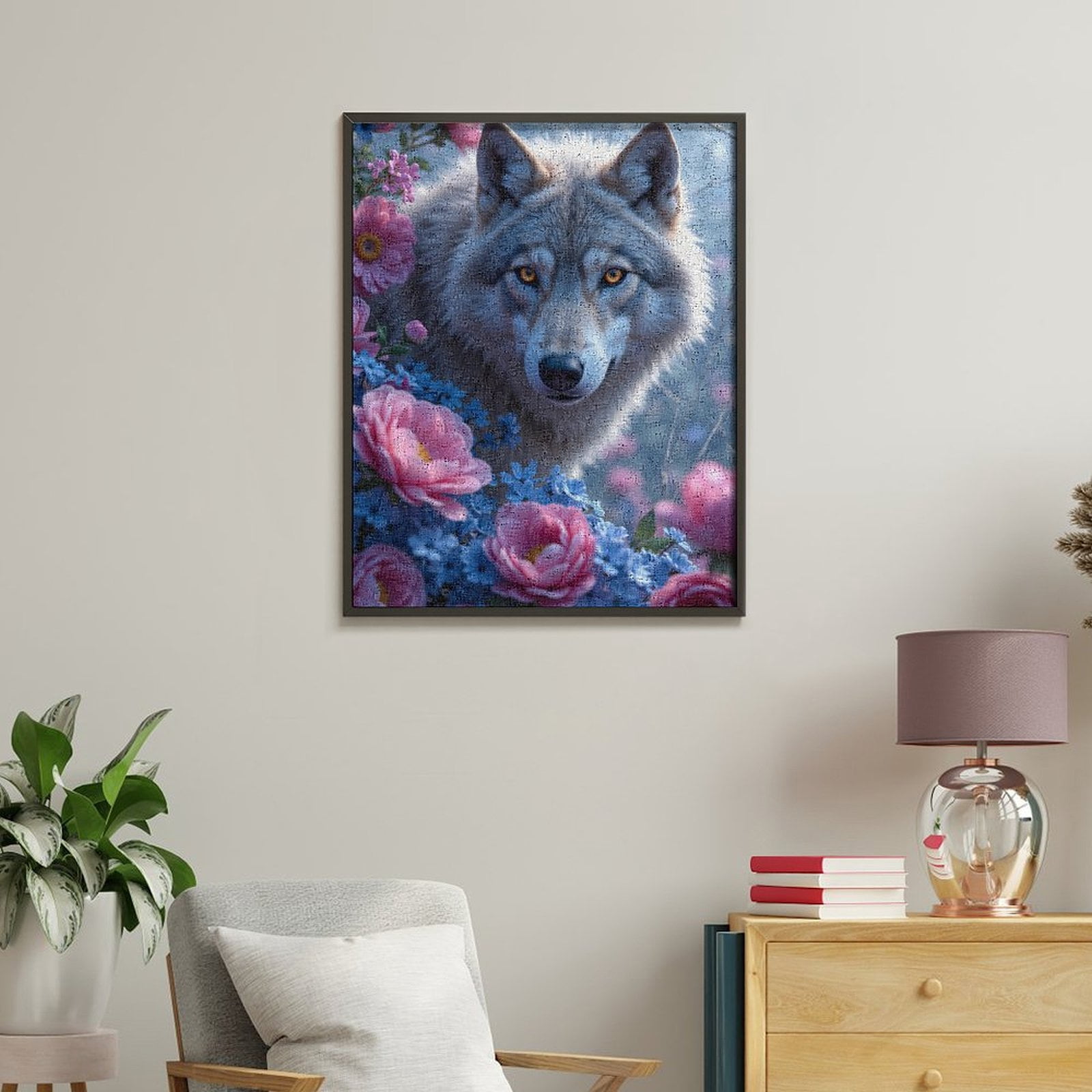 Paint By Numbers Kit for Adults Beginner - DIY Wolf Among Blossoms Canvas Painting Kits for Adults, Frameless Paint By Number for Adults for Home Wall Decor 16x20 Inch