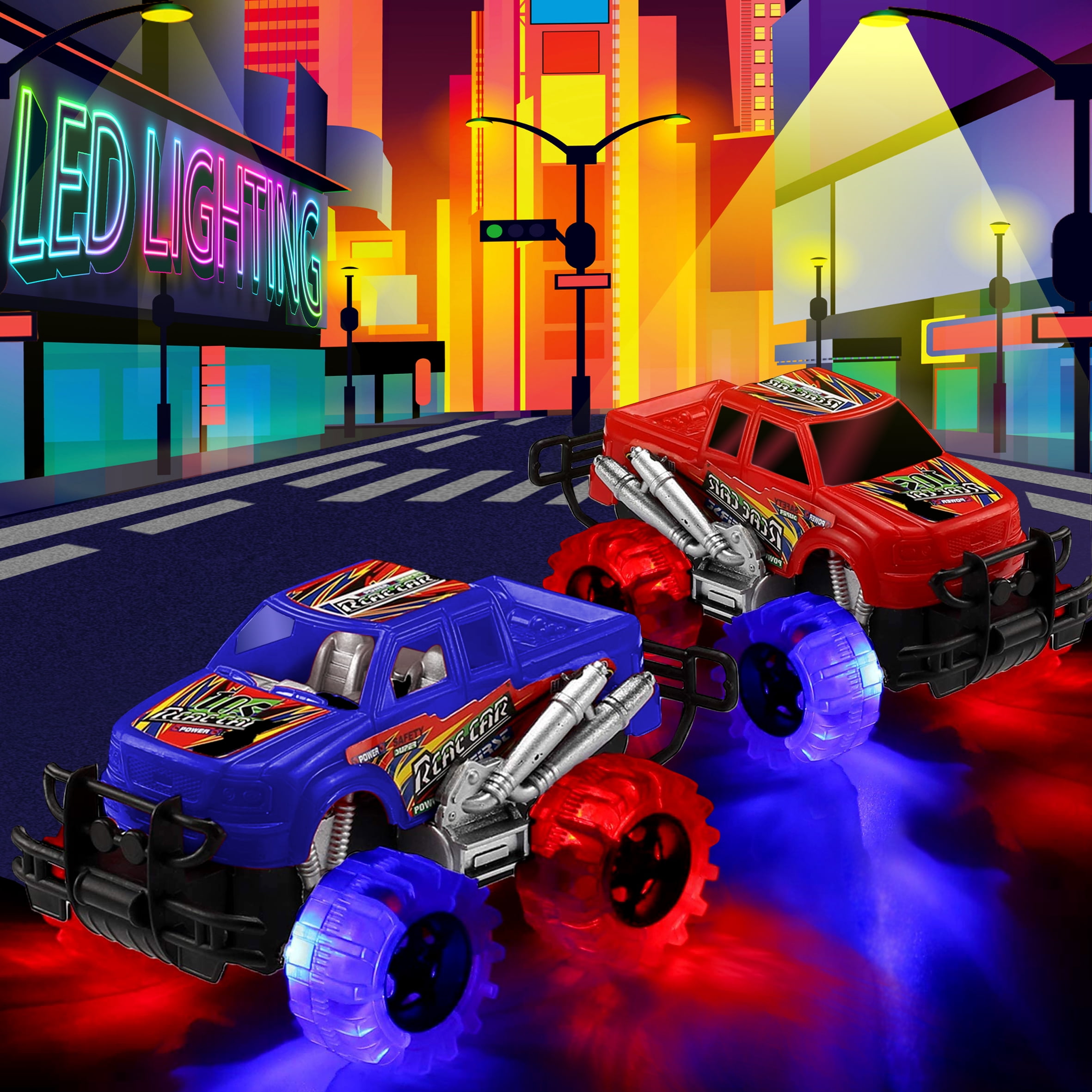 JoyX 2 Pack Light Up Monster Truck Car Toy with Beautiful Flashing