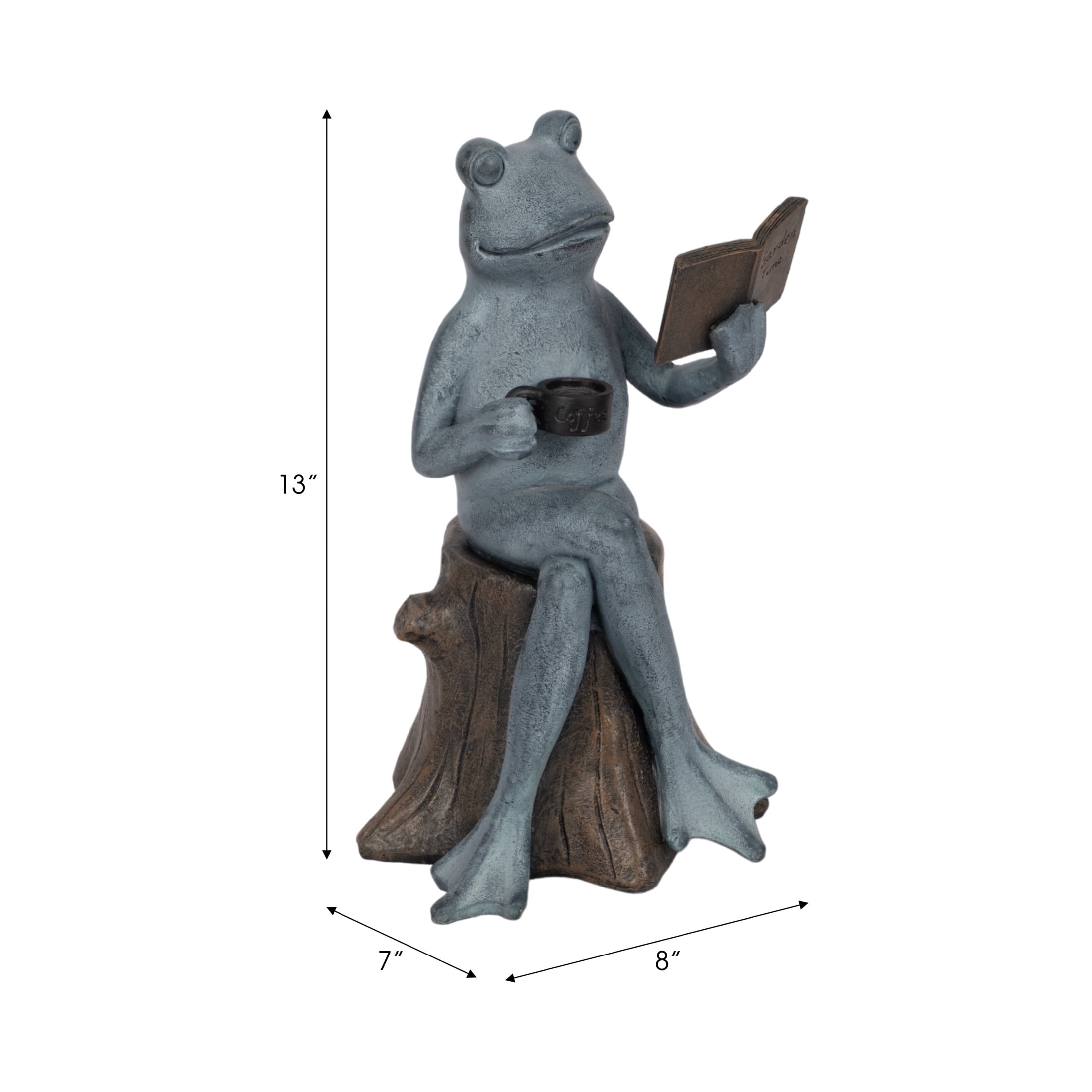 Decorative Resin Frog On Stump Statue for Garden Decor - Front Porch Accent for Landscape, Patio, or Outdoor Lounge Sitting Decor - Yard Sculpture for Walkways or Backyard - 13", Gray & Bronze