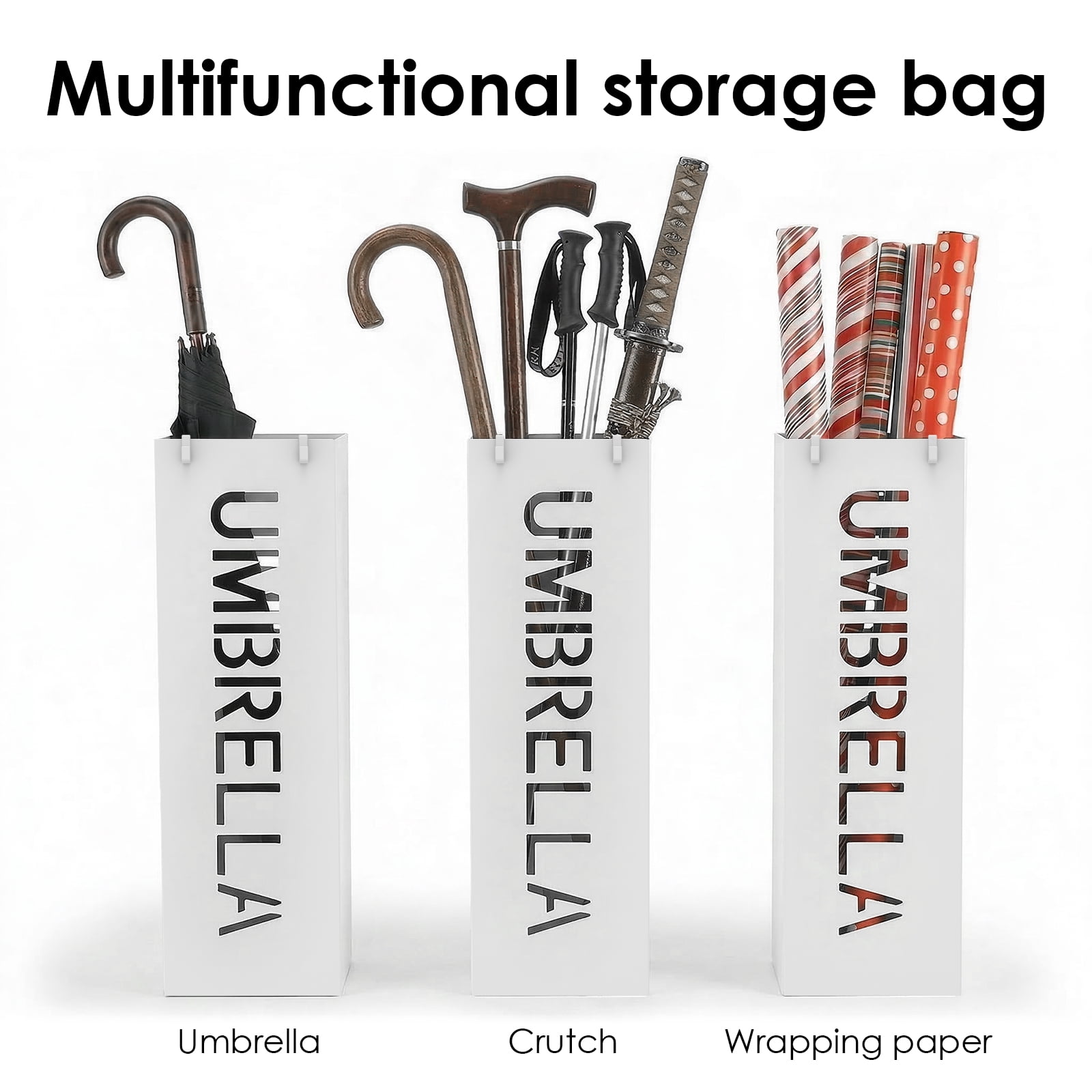 Metal Umbrella Rack Holder Walking Stick Holder Umbrella Stand Storage for Home Office Decoration Collocation In Hallway Foyer with 2 Small Hooks