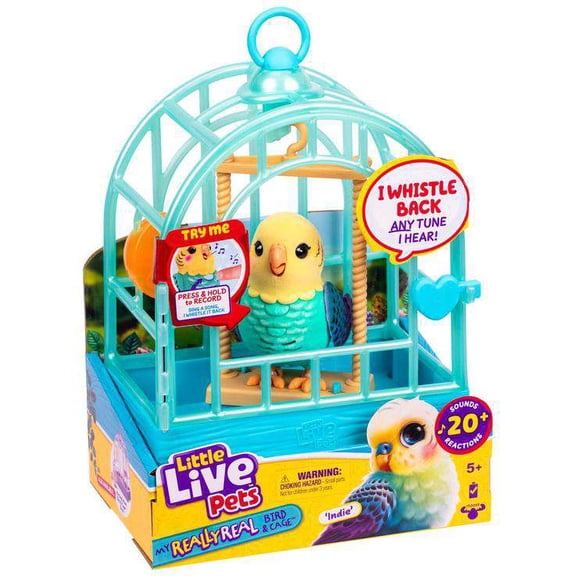 Little Live Pets Bird & Cage Indie the Budgie Playset (Whistles Back any Tune!)