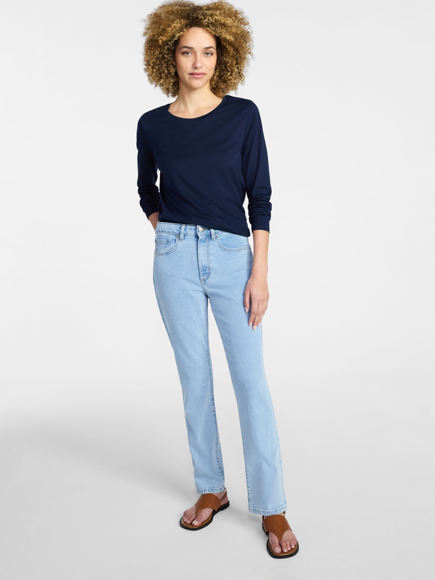 Time and Tru Women's High Rise Curvy Straight Leg Jeans, 29" Inseam, Sizes 0-22