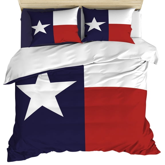 Blue Red White Texas Flag with Star Duvet Cover Set,Minimalistic Geometric Stripe Soft Duvet Cover Full Size Bedding Set 4Pcs,1 Quiltcover and 2 Pillowcases with Zipper,1 Bed Sheet for All Seasons
