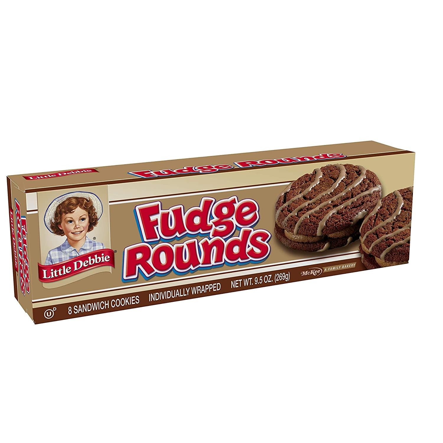 Little Debbie Fudge Rounds, 8 Boxes of 64 Individually Wrapped Chocolate Sandwich Cookies with Fudge Creme