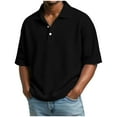 thumbnail image 3 of HVOBTTY Men's Summer Shirts Casual Solid Color Classic Short Sleeve Lapel Collar Button Down Breathable Versatile Top Black, M, 3 of 5