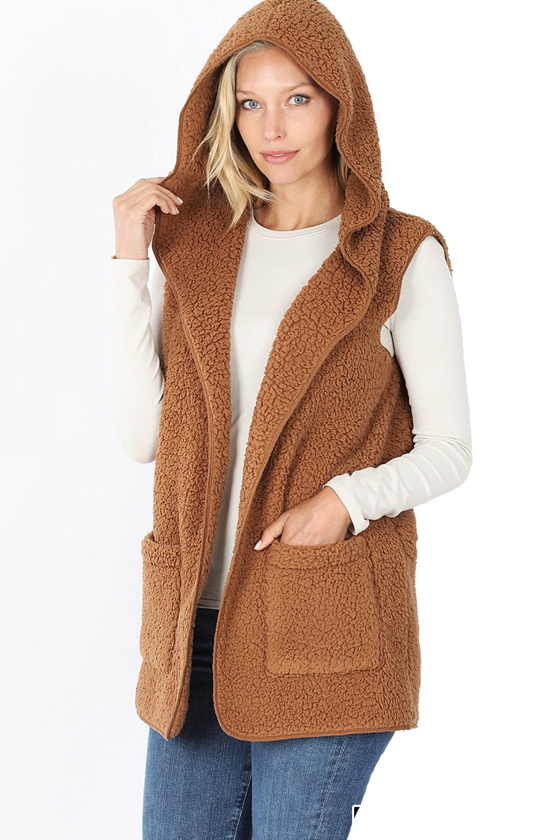 women's sherpa vest with hood