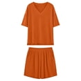 thumbnail image 3 of FRSASU Womens 2 Piece Lounge Sets Summer Two Piece Outfits Ribbed Knit V Neck Short Sleeve Tee and Pockets Shorts Sets Orange, 3 of 5