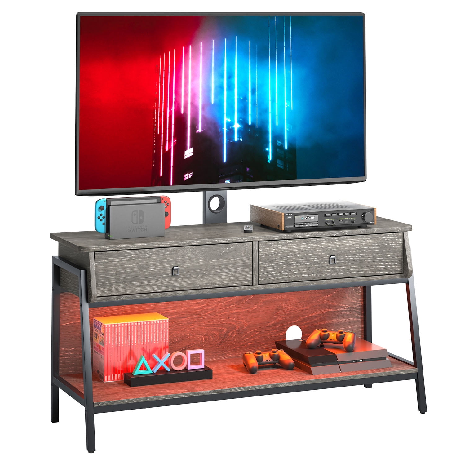 Bestier TV Stand for TVs up to 65" with Adjustable Wall Mount, Retro Grey Oak