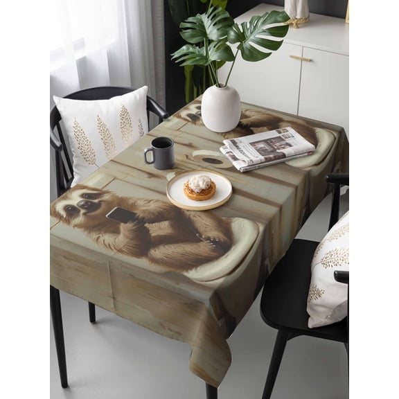 Bathroom Sloth Tablecloth Rectangle Table Cloth 60x120, Waterproof Outdoor Table Cloth Covers Decorative Table Protector, Toilet Animals Vintage Washable Table Cover for Kitchen Dinning Party