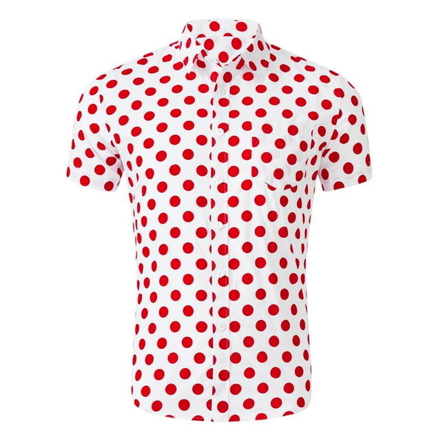 INSPIRE CHIC Chemise à Pois à Manches Courtes pour Homme, Boutonnée, Rouge Blanc 38