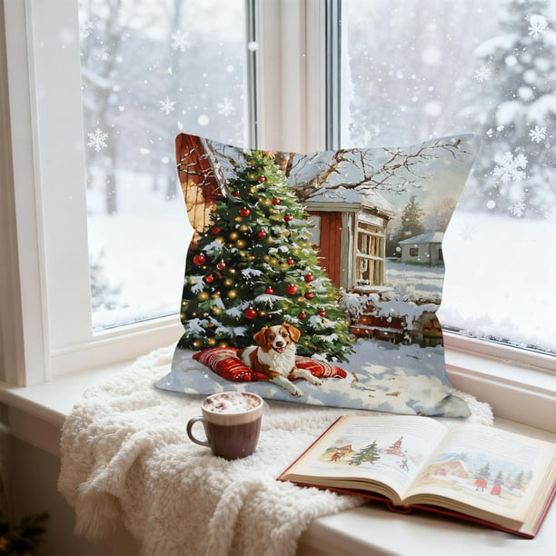 Christmas Pillow Cover Holiday Decoration Linen Throw Pillow Case for Sofa Couch Bed Living Room Home Seasonal Festive Decor