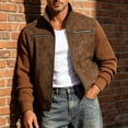 thumbnail image 4 of Sevevn Men's Contrast Knit Sleeve Suede Bomber Jacket Stand Collar Zip Up Rib Cuff Lightweight Casual Outerwear Brown M, 4 of 9