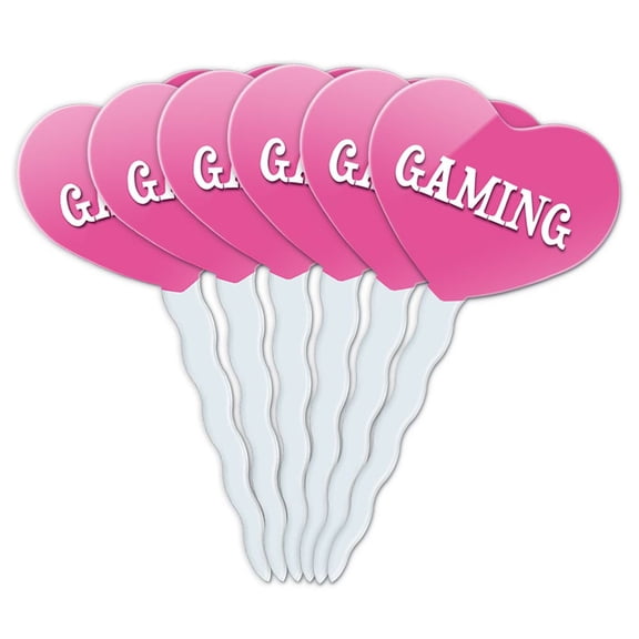 Gaming Heart Love Cupcake Picks Toppers - Set of 6