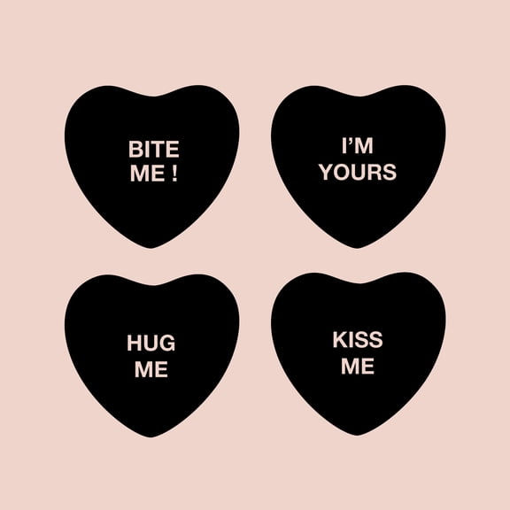 Set of 4 Valentines Day Vinyl Wall Art Decal - Assorted Heart Candies - 10" x 11" Each - Valentine’s Home Living Room Bedroom Fun Indoor Outdoor Apartment Coffee Shop Decor (10" x 11" Each, Black)