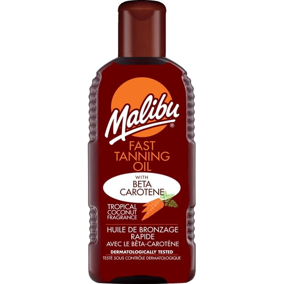 Malibu Sun Aceite de bronceado rápido, 6,8 onzas líquidas, potenciador del bronceado para exteriores/camas de bronceado, extracto de zanahoria con betacaroteno y vitamina E para humedad e hidratación,