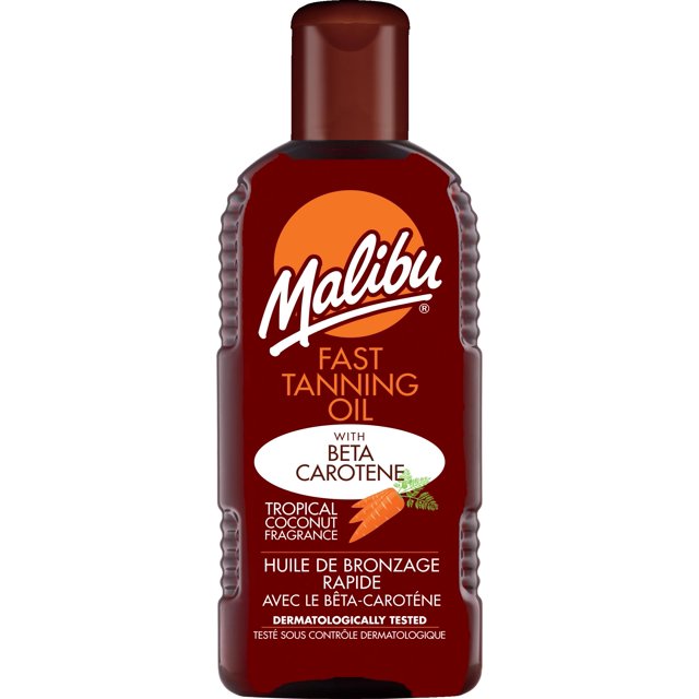 Malibu Sun Aceite de bronceado rápido, 6,8 onzas líquidas, potenciador del bronceado para exteriores/camas de bronceado, extracto de zanahoria con betacaroteno y vitamina E para humedad e hidratación,