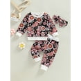 thumbnail image 2 of Bagilaanoe 3Pcs Toddler Baby Girl Long Pants Set Floral Print Long Sleeve Sweatshirt Pullover Tops + Trousers + Headband 6M 12M 18M 24M 3T Kids Fall Casual Sweatsuit, 2 of 8