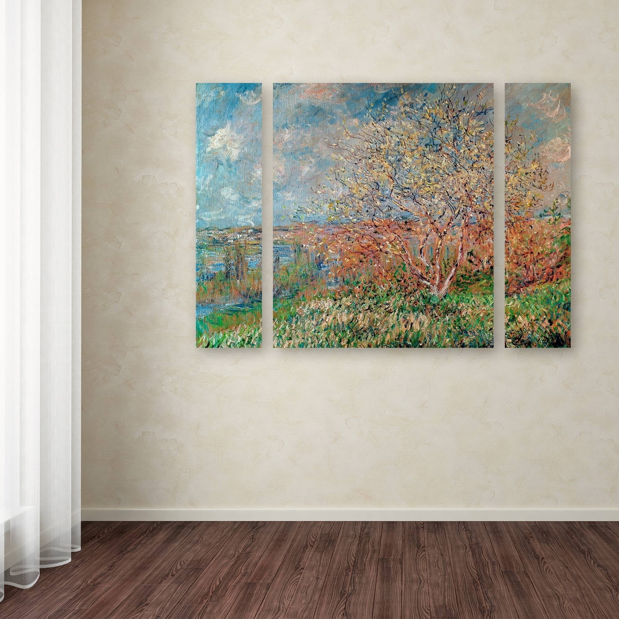 Trademark Fine Art "Spring 1880" Canvas Art by Claude Monet Three Panel Set