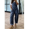 thumbnail image 2 of sicmoss Women's Blue Cotton Baggy Adjustable Strap Denim Bib Overalls Loose Wide Leg, 2 of 4