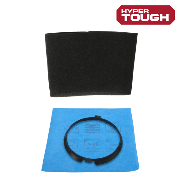 Hyper Tough 5 Gallon Wet/Dry Vac Filter Replacement Bundle - Foam Filter, Cloth Filter & Clamp