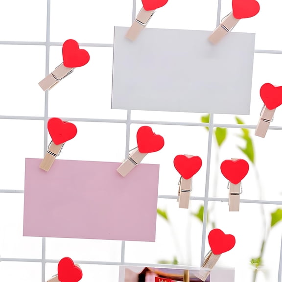 10 PCS Wooden Heart Clothespins,Valentine's Day Mini Heart Photo Clips,Colorful Small Clothes Pins for Crafts Picture Paper Hanging Natural Wooden Clips for Wedding Party Photos Display （Red）